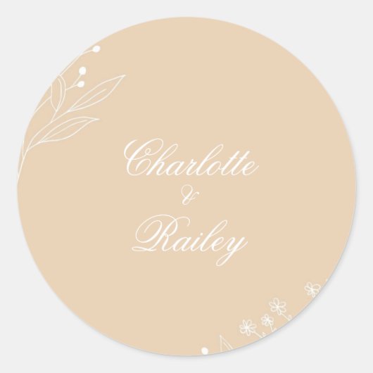 ベージュホワイトコーナーフローラボホ結婚ズ ラウンドシール (正面)