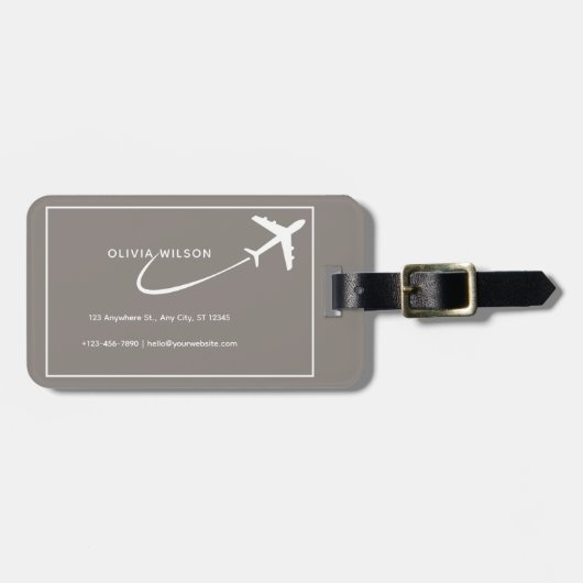ベージュホワイトシンプルパーソナライズされた名荷物タグ ラゲッジタグ (正面横)