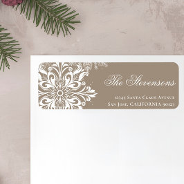 ベージュホワイトスノーフレークスホリデー差出人住所 ラベル