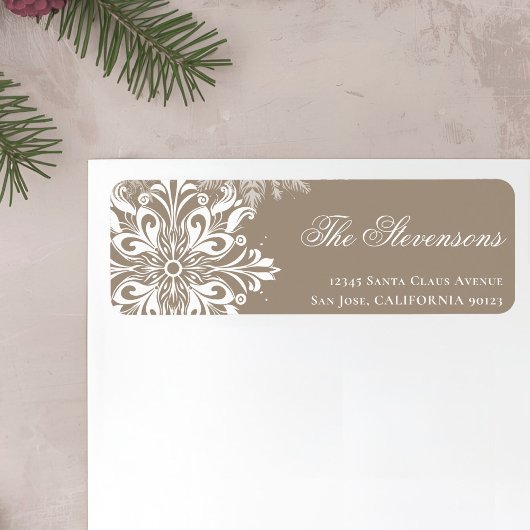 ベージュホワイトスノーフレークスホリデー差出人住所 ラベル