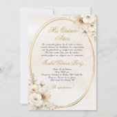ベージュホワイトフラワースペインのキンセアニェラ 招待状 (正面)