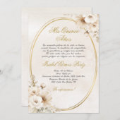ベージュホワイトフラワースペインのキンセアニェラ 招待状 (正面/裏面)