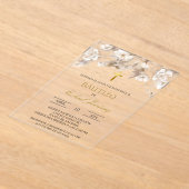 ベージュホワイトフローラスペインのバプテスマ招待状 アクリル招待状 (レイダウン)