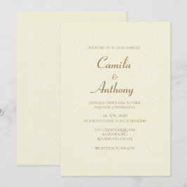 ベージュホワイトフローラルパター縁どン結婚プリント 招待状