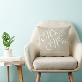 ベージュホワイトリネン夫妻の結婚枕 クッション