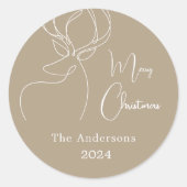 ベージュホワイト抽象芸術トナカイモダンクリスマス ラウンドシール (正面)