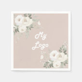 ベージュホワイト花模様ビジネスロゴ スタンダードカクテルナプキン (正面)