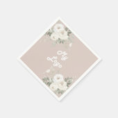 ベージュホワイト花模様ビジネスロゴ スタンダードカクテルナプキン (角)