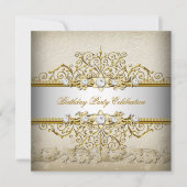 ベージュホワイト金ゴールドクリームエレガントパーティー 招待状 (正面)