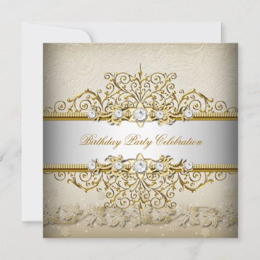 ベージュホワイト金ゴールドクリームエレガントパーティー 招待状 (正面)