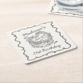 ベージュボウザガールハートコケットケーキ誕生日 スクエアペーパーコースター (アングル)