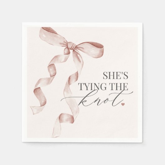 ベージュボウタイイングザノットブライダルシャワーデコール スタンダードカクテルナプキン (正面)