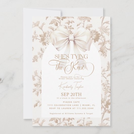 ベージュボウトイレザノットのブライダルシャワー 招待状 (正面)