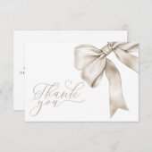 ベージュボウニュートラルベビーシャワーサンキューカード 招待状 (正面/裏面)
