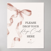 ベージュボウブライダルシャワー共有アレシピカードサイン ポスター (正面)