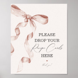 ベージュボウブライダルシャワー共有アレシピカードサイン ポスター