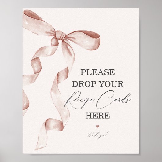 ベージュボウブライダルシャワー共有アレシピカードサイン ポスター (正面)