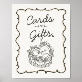 ベージュボウレトロハートコケットケーキカードギフト ポスター (正面)