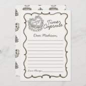 ベージュボウレトロハートコケットケーキタイムカプセル 招待状 (正面/裏面)