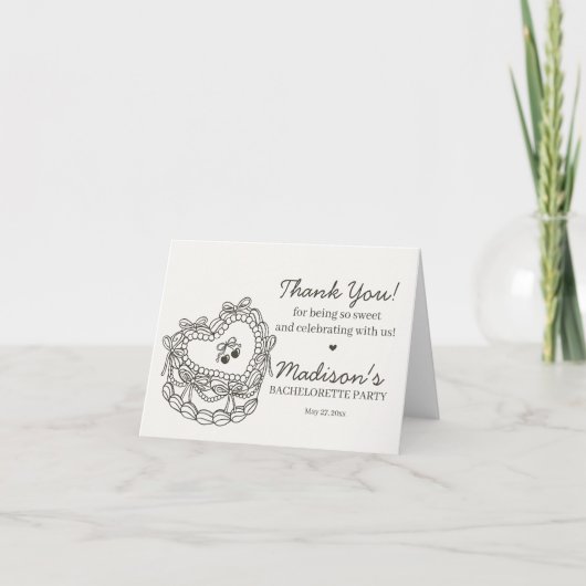 ベージュボウレトロハートコケットケーキバチェロレッテ サンキューカード (正面)