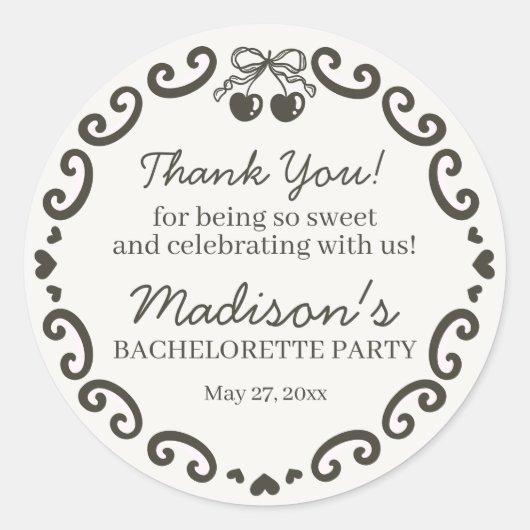 ベージュボウレトロハートコケットケーキバチェロレッテ ラウンドシール (正面)