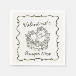 ベージュボウレトロハートコケットケーキバレンタイン スタンダードカクテルナプキン