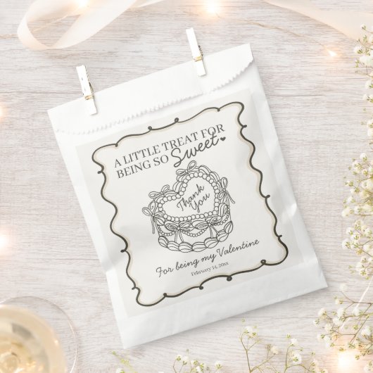 ベージュボウレトロハートコケットケーキバレンタイン フェイバーバッグ (クリップ留めされた状態)