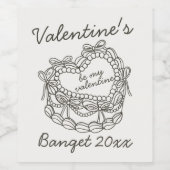 ベージュボウレトロハートコケットケーキバレンタイン ワインラベル (シングルラベル)