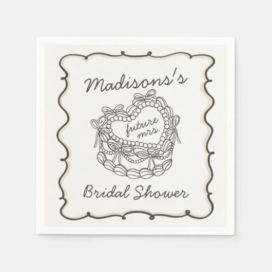 ベージュボウレトロハートコケットケーキブライダルシャワー スタンダードカクテルナプキン (正面)