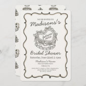 ベージュボウレトロハートコケットケーキブライダルシャワー 招待状 (正面/裏面)