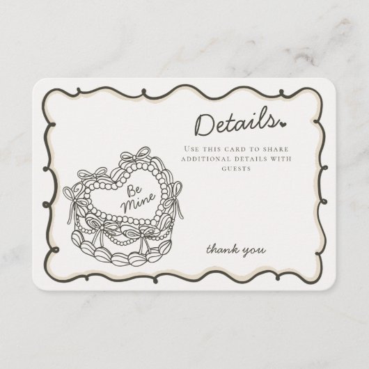 ベージュボウレトロハートコケットケーキ詳細インサート エンクロージャーカード (正面)