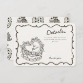 ベージュボウレトロハートコケットケーキ詳細インサート エンクロージャーカード (正面/裏面)