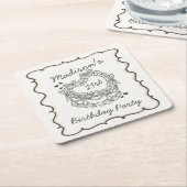 ベージュボウレトロハートコケットケーキ誕生日 スクエアペーパーコースター (アングル)