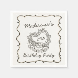 ベージュボウレトロハートコケットケーキ誕生日 スタンダードカクテルナプキン