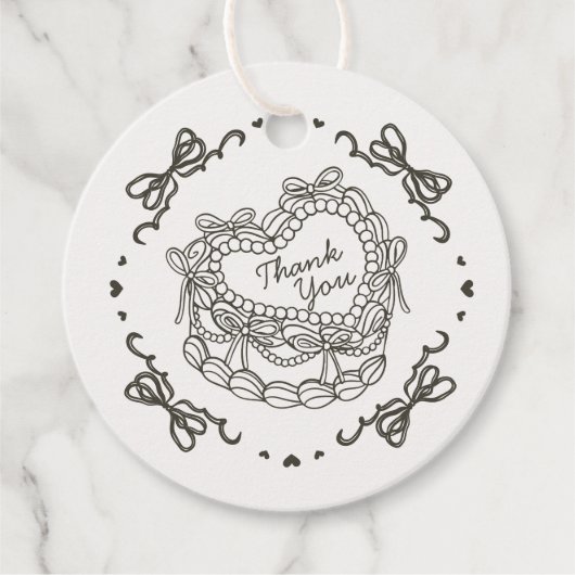 ベージュボウレトロハートコケットケーキ誕生日 フェイバータグ (正面)