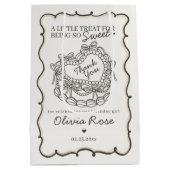 ベージュボウレトロハートコケットケーキ誕生日 ミディアムペーパーバッグ (裏面)