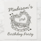 ベージュボウレトロハートコケットケーキ誕生日 ワインラベル (シングルラベル)