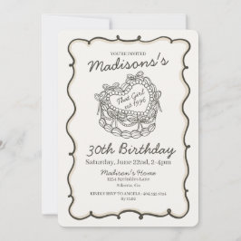 ベージュボウレトロハートコケットケーキ誕生日 招待状