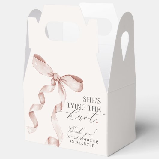ベージュボウ結び目ブライダルシャワーギフト フェイバーボックス (見開き)