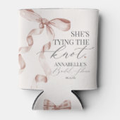 ベージュボウ結び結び付けブライダルシャワーの好意 缶クーラー (正面)