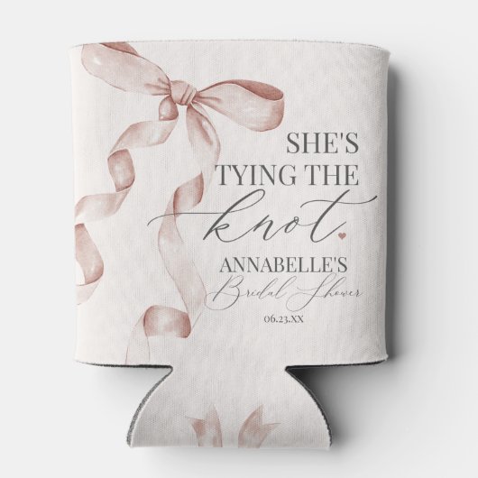 ベージュボウ結び結び付けブライダルシャワーの好意 缶クーラー (裏面)