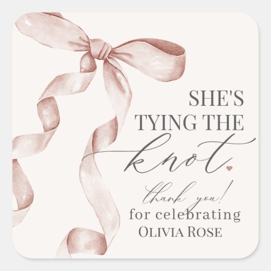 ベージュボウ結び結び付けブライダルシャワー党の好意 スクエアシール (正面)
