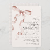 ベージュボウSweet sixteen誕生日パーティーの招待 (正面/裏面)