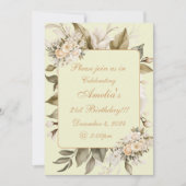 ベージュボエレガントホフローラ誕生日招待状 招待状 (正面)