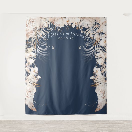 ベージュボタニカルフローラ庭園の結婚式背景 タペストリー (正面)