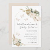 ベージュボヘミアンフローラバタフライキスベビーシャワー 招待状 (正面/裏面)