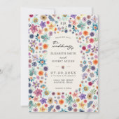 ベージュボホカラフルシックワイルドフラワー庭園の結婚式 招待状 (正面)