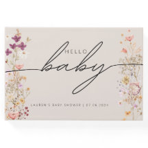 ベージュボホシックワイルドフラワーベビーシャワーゲストブック