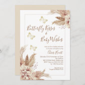 ベージュボホフローラバタフライキスベビーシャワー 招待状 (正面/裏面)