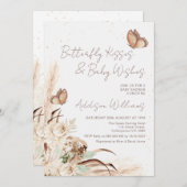 ベージュボホフローラバターキスベビーシャワー 招待状 (正面/裏面)